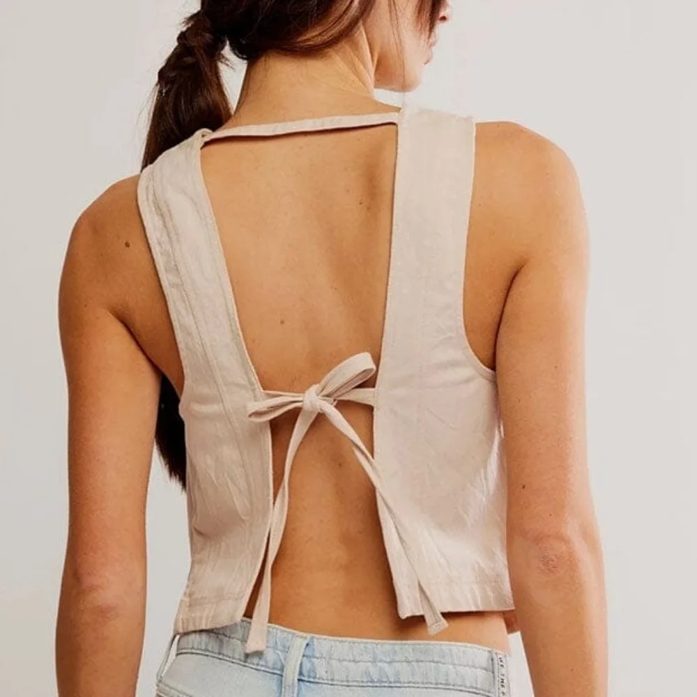 Free People Backless Sleeveless Cream Top - Large (New W/Tag) - Picture 2 of 3
